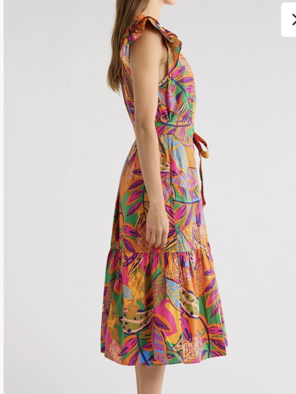 Sugarlips Milana Full-Button Tropical Print Tiered Cotton Midi Dress - Size L - Picture 2 of 15